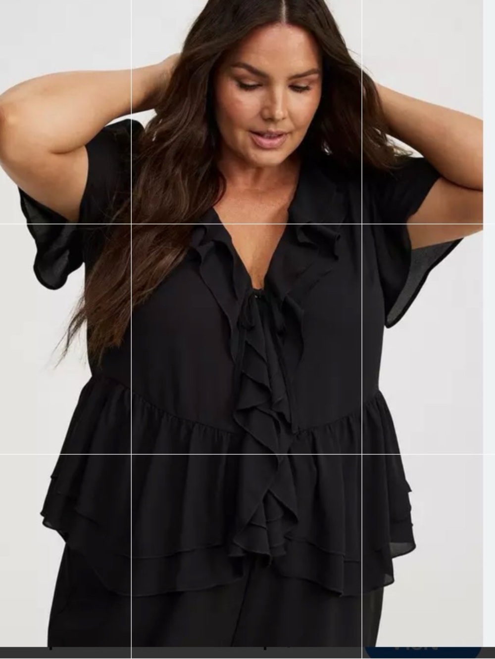 torrid Black Ruffle V-Neck Tie Front Peplum Blouse BOHO  2X